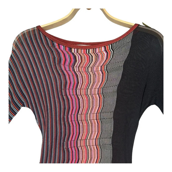 Trina Turk Dress Black Pink Orange Stripped Knit 3/4 Sleeve Midi Dress Sz: S/P - Picture 2 of 8